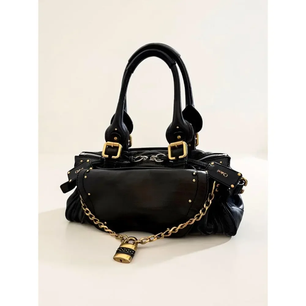 Black Chloé Paddington Bag Rare Vintage Rock n' Roll Stud Chain Padlock